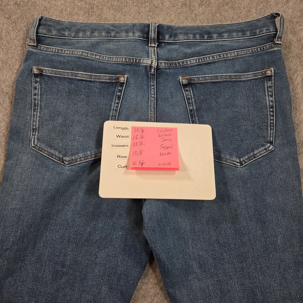 Everlane Uniform Jeans Mens Blue 33x28 (tag 33x30) Slim Stretch Medium Wash